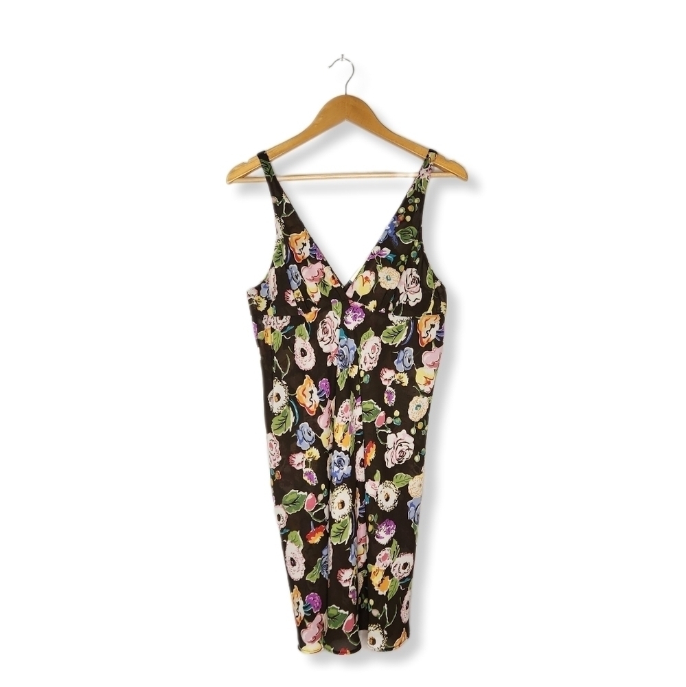 Oscar De La Renta Chocolate Brown Floral Sheer Nightgown Nightie Size Large
